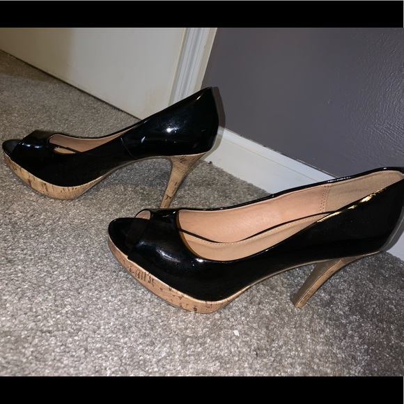 Black open toe with cork heel - Picture 3 of 4